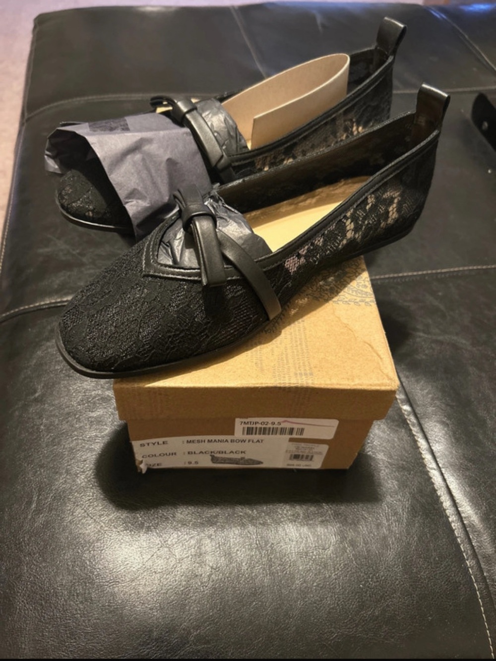 Free People Black Lace Bow Loafers